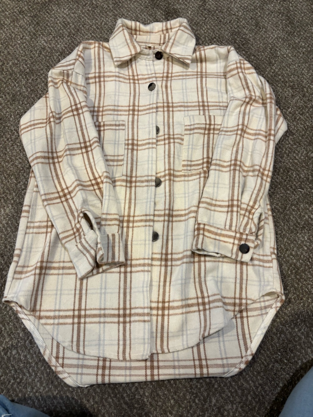 Cream Plaid Button-Front Shirt Jacket
